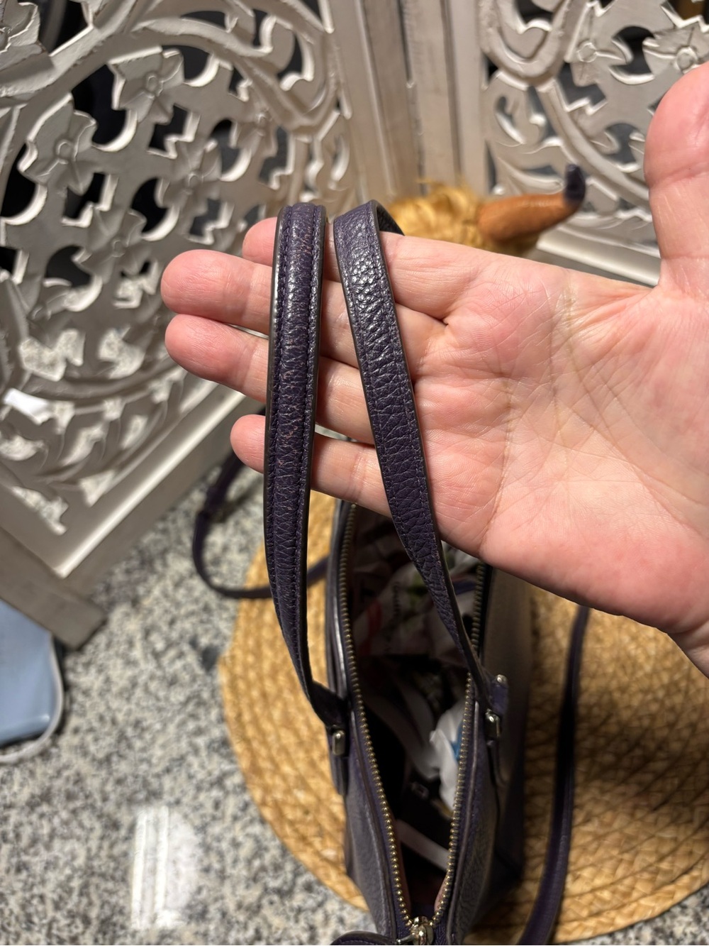 kate spade Purple Pebbled Leather Satchel with Removable Strap - Picture 7 of 11